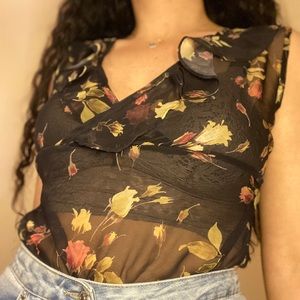 | Accomplice | Y2K/Late 90’s Sleeveless Sheer Floral Black Top |